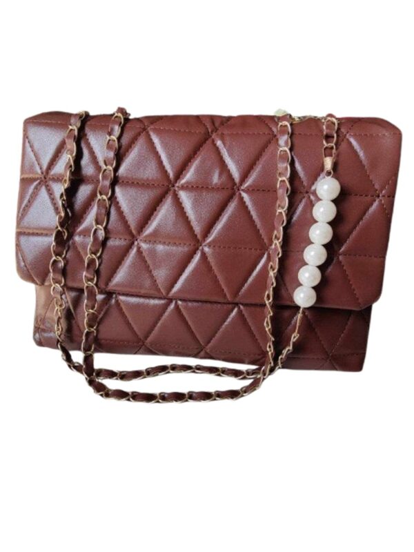 Chic Small Pearl Shoulder Bag with Chain – Stylish PU Leather Plaid Bag for Everyday Elegance