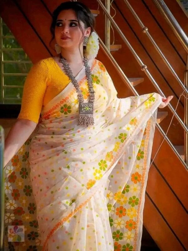 Skin print half silk saree