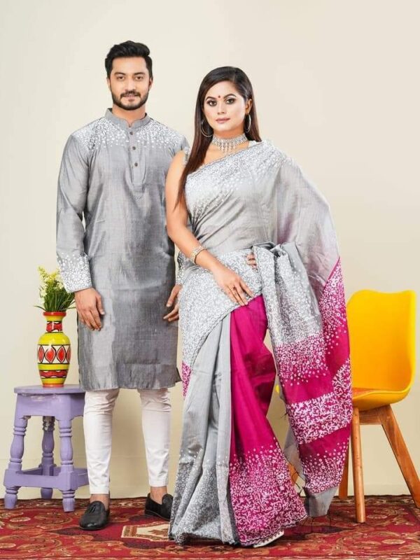 Exclusive Dhupian Silk Saree & Punjabi Couple Dress – Perfect Traditional Elegance for Special Occasions