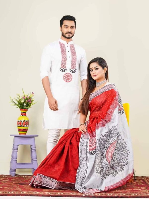 Exclusive Dhupian Silk Saree & Punjabi Couple Dress – Perfect Traditional Elegance for Special Occasions