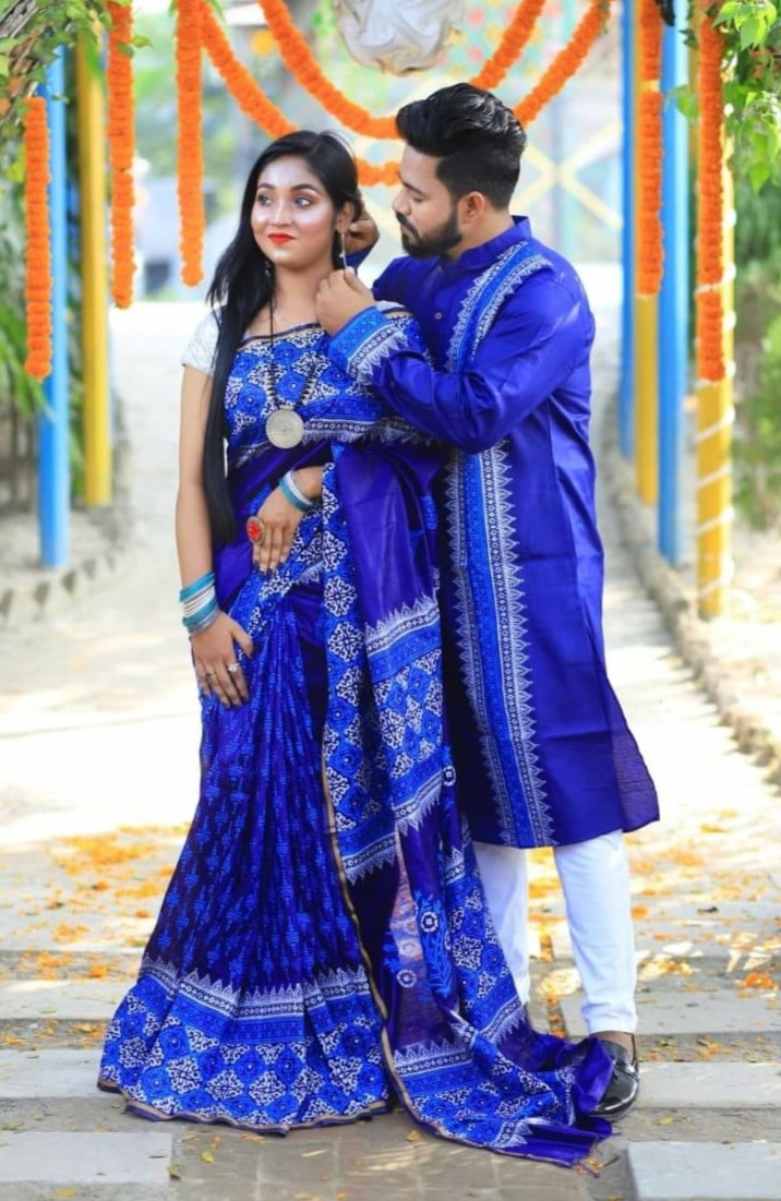 Exclusive Dhupian Silk Saree Punjabi Couple Dress Perfect Traditional Elegance for Special Occasions Zum Bazar