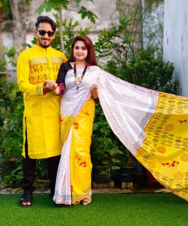 Exclusive Dhupian Silk Saree & Punjabi Couple Dress – Perfect Traditional Elegance for Special Occasions