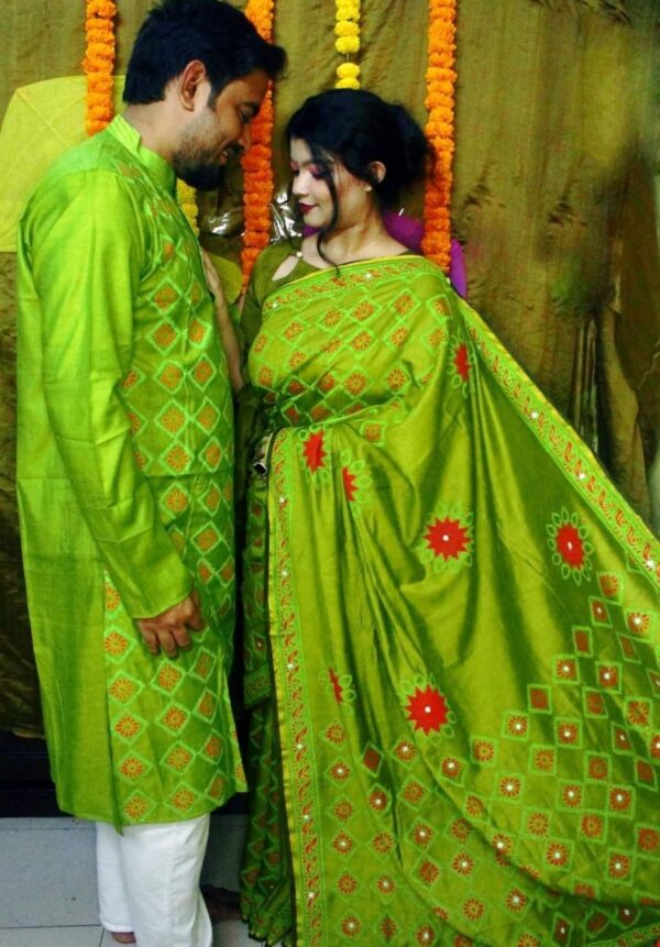 Exclusive Dhupian Silk Saree & Punjabi Couple Dress – Perfect Traditional Elegance for Special Occasions